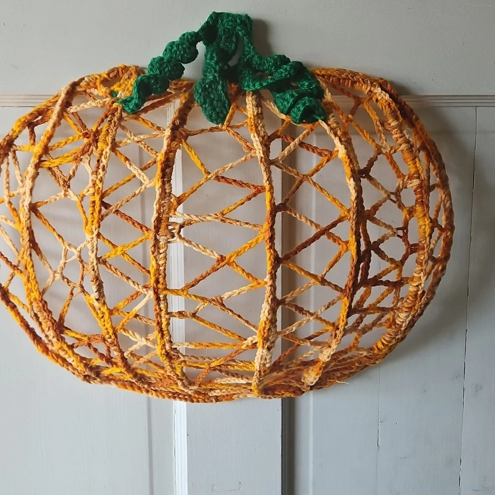 Hand Crafted Crochet Art Door Decor Handmade Holiday Wreath Pumpkin Wall Decor